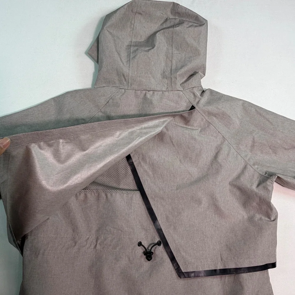 Mondetta Womens Hooded Rain Parka Jacket Taupe Full Zip Mesh Lined Small